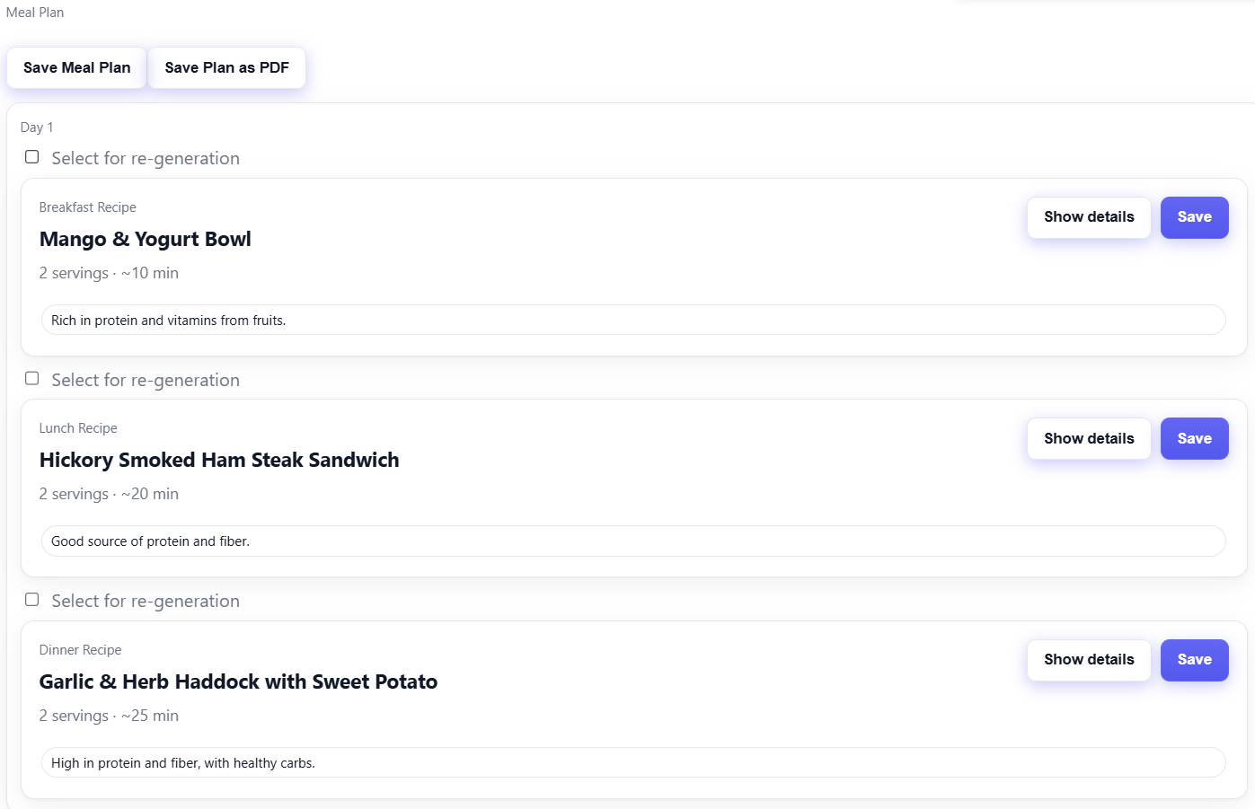 Example weekly meal plan